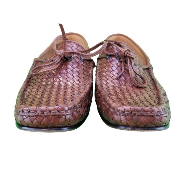 Paul Fredrick Brown Leather Loafer  Woven Slip On Men's Size 12M  FSJ114D Shoes - Picture 6 of 15